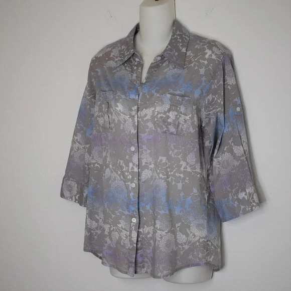 Woolrich Floral Shirt Sz S Button Down Roll Tab Sleeve 100% Cotton Boho Artsy - Picture 4 of 14